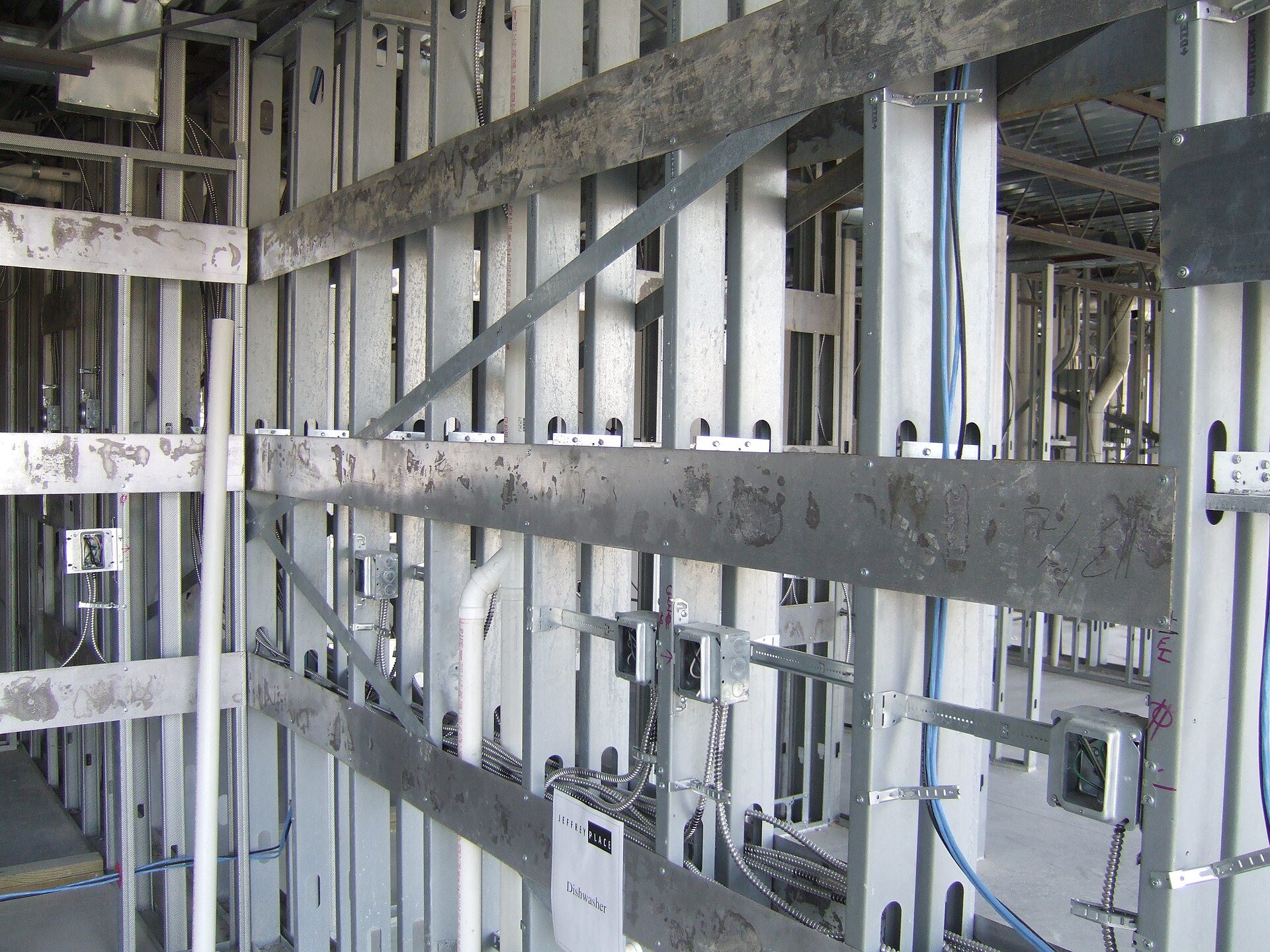 Interior walls framed in light gauge steel studs